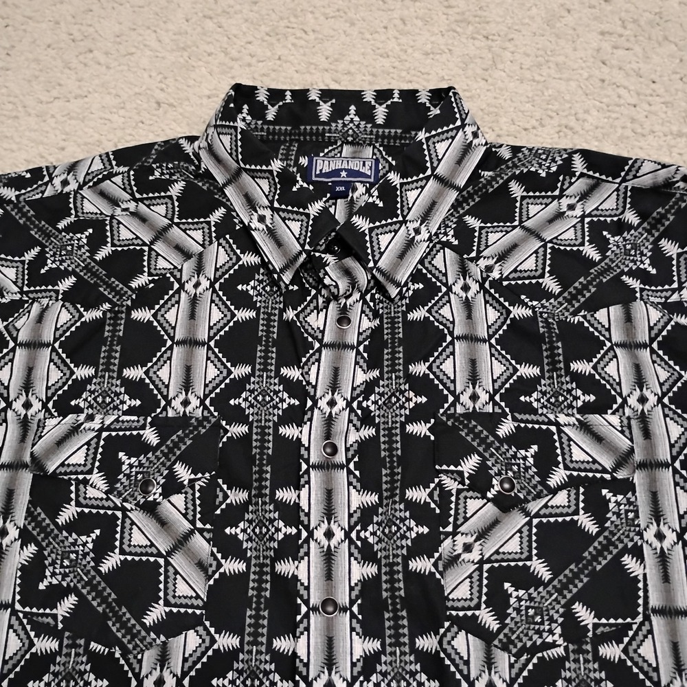 Panhandle Shirt Men 2XL Black Western Pearl Snap Aztec Southwestern Rodeo Cowboy